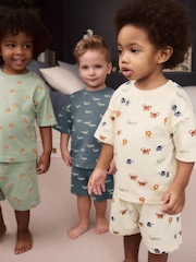 Blue/Ecru Mini Animal Short Pyjamas 3 Pack (9mths-8yrs) - Image 1 of 11