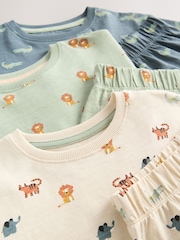 Blue/Ecru Mini Animal Short Pyjamas 3 Pack (9mths-8yrs) - Image 10 of 11