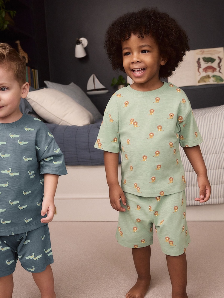 Blue/Ecru Mini Animal Short Pyjamas 3 Pack (9mths-8yrs) - Image 2 of 11