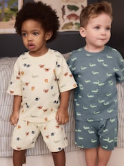 Blue/Ecru Mini Animal Short Pyjamas 3 Pack (9mths-8yrs) - Image 3 of 11