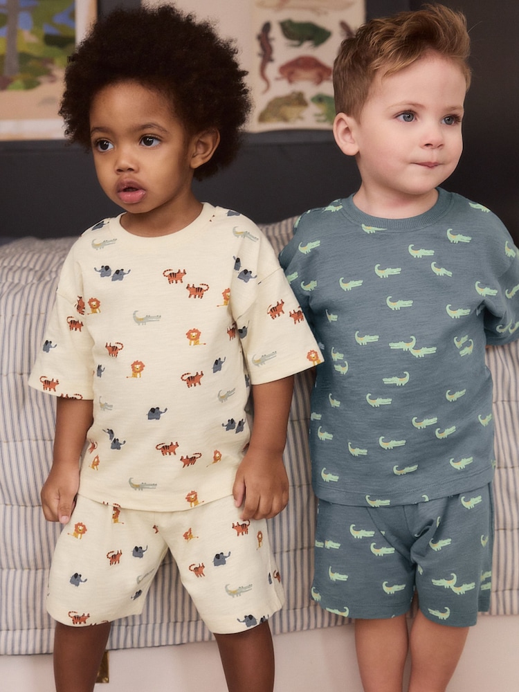 Blue/Ecru Mini Animal Short Pyjamas 3 Pack (9mths-8yrs) - Image 3 of 11