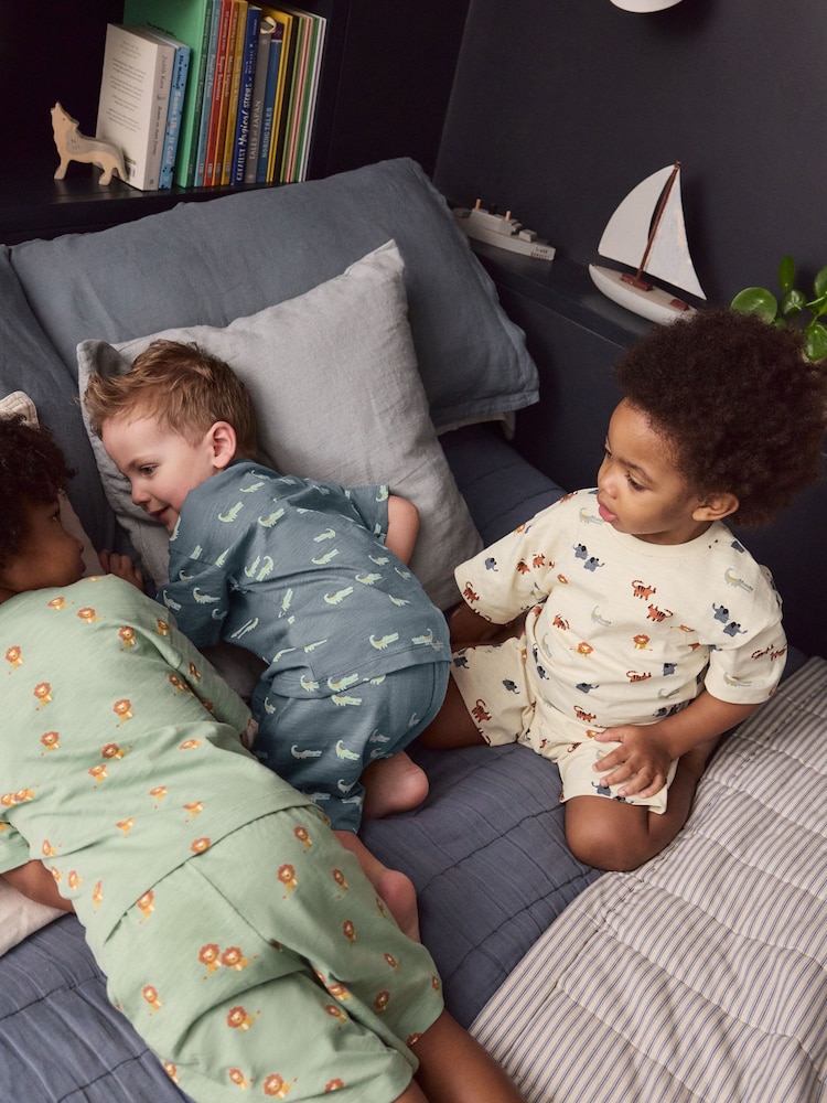Blue/Ecru Mini Animal Short Pyjamas 3 Pack (9mths-8yrs) - Image 4 of 11