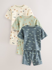 Blue/Ecru Mini Animal Short Pyjamas 3 Pack (9mths-8yrs) - Image 5 of 11