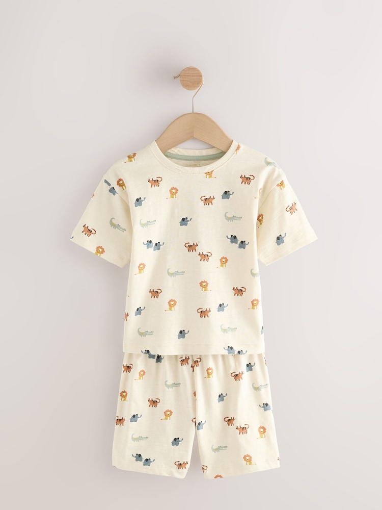 Blue/Ecru Mini Animal Short Pyjamas 3 Pack (9mths-8yrs) - Image 6 of 11