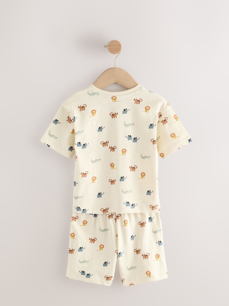Blue/Ecru Mini Animal Short Pyjamas 3 Pack (9mths-8yrs) - Image 7 of 11