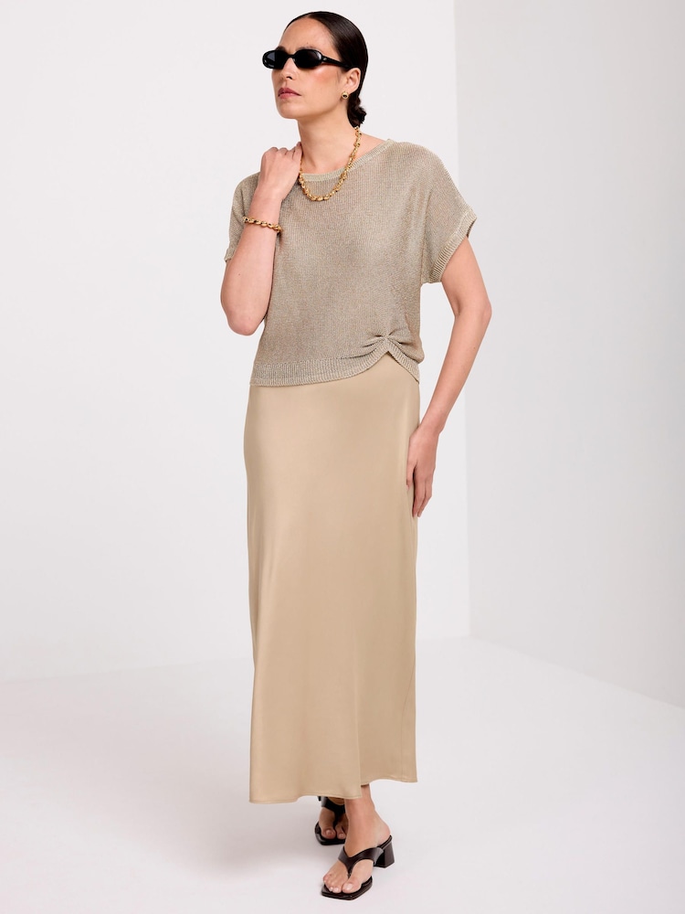 Mint Velvet Gold Woven Mix Metallic Dress - Image 2 of 8 Mint Velvet Gold Woven Mix Metallic Dress - Image 2 of 8