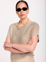 Mint Velvet Gold Woven Mix Metallic Dress - Image 6 of 8