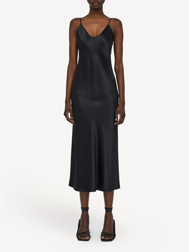 Joseph Black Clea Silk Satin Strap Midi Dress - Image 1 of 4 Joseph Black Clea Silk Satin Strap Midi Dress - Image 1 of 4
