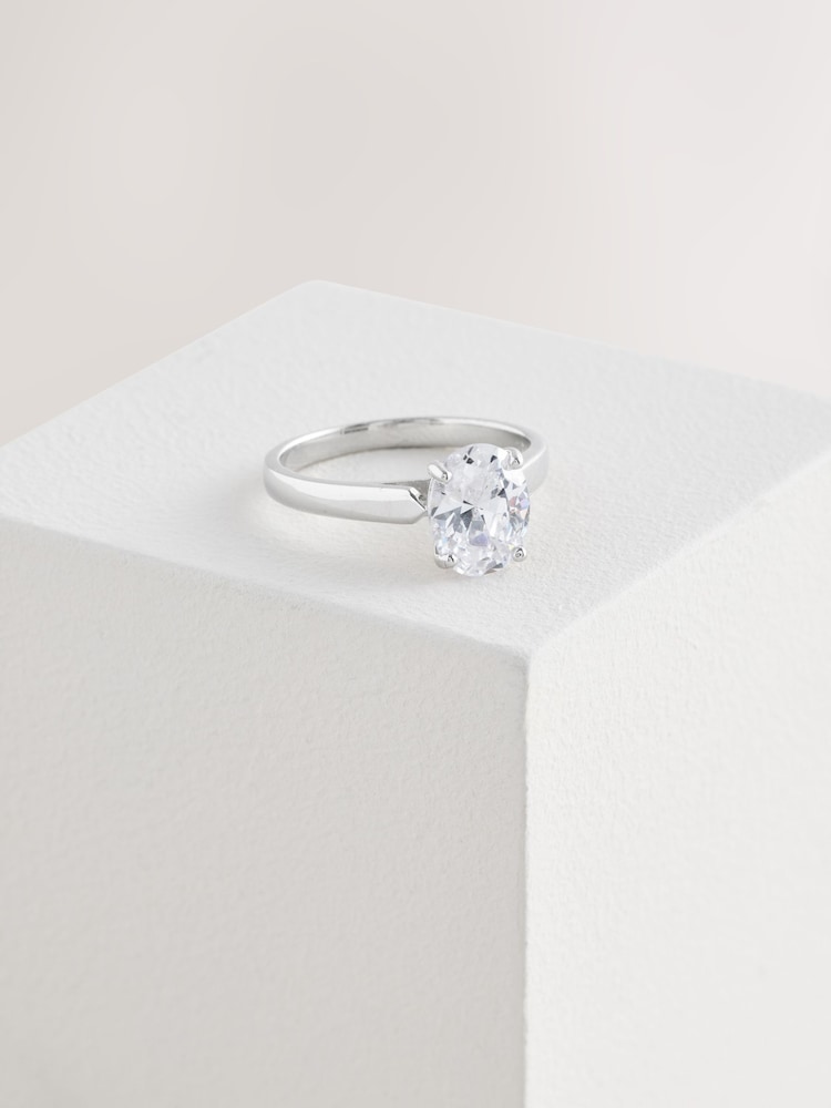 Sterling Silver Oval Solitaire Ring - Image 1 of 1