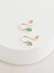 Sterling Silver Gold Plated Green Charm Hoop Earrings - Image 1 of 3