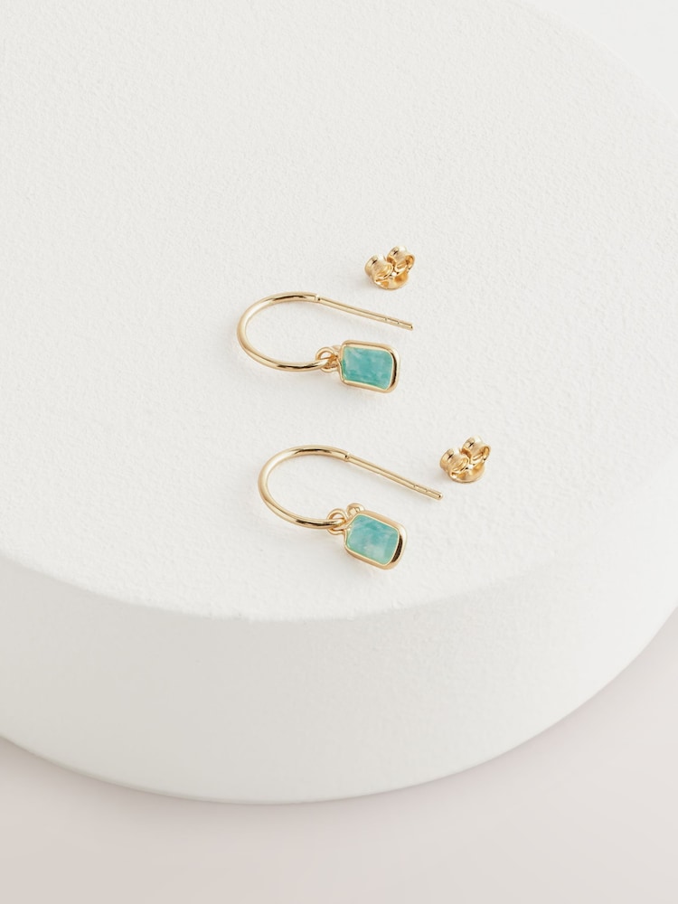 Sterling Silver Gold Plated Green Charm Hoop Earrings - Image 1 of 3 Sterling Silver Gold Plated Green Charm Hoop Earrings - Image 1 of 3