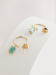 Sterling Silver Gold Plated Green Charm Hoop Earrings - Image 2 of 3