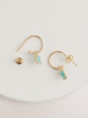 Sterling Silver Gold Plated Green Charm Hoop Earrings - Image 3 of 3