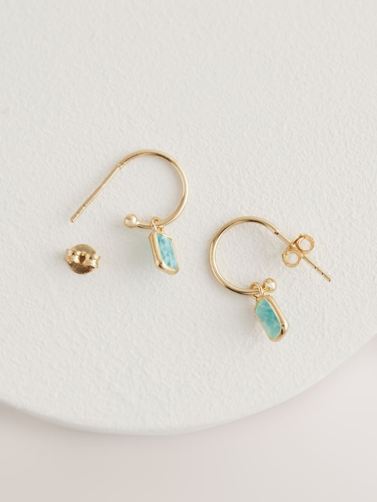 Sterling Silver Gold Plated Green Charm Hoop Earrings - Image 3 of 3 Sterling Silver Gold Plated Green Charm Hoop Earrings - Image 3 of 3