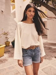 Ecru Long Sleeve Batwing Textured Blouse - Image 1 of 7