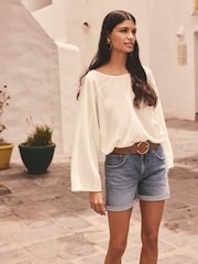 Ecru Long Sleeve Batwing Textured Blouse - Image 2 of 7