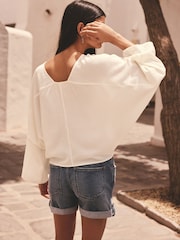 Ecru Long Sleeve Batwing Textured Blouse - Image 3 of 7