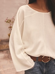 Ecru Long Sleeve Batwing Textured Blouse - Image 4 of 7