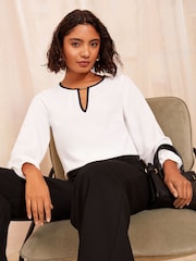 Friends Like These Ivory Long Sleeve Tipped Trim Blouse - Image 3 of 4