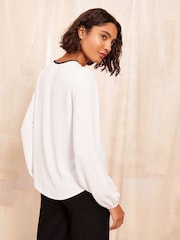 Friends Like These Ivory Long Sleeve Tipped Trim Blouse - Image 4 of 4