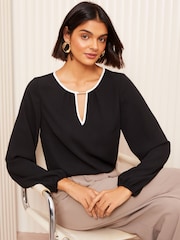 Friends Like These Black Long Sleeve Tipped Trim Blouse - Image 3 of 4