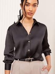 Noir - Chemise Friends Like These Satin À boutons - Image 1 de 4