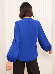 Friends Like These Blue Long Sleeve Button Notch Neck Blouse - Image 2 of 4