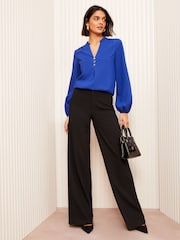 Friends Like These Blue Long Sleeve Button Notch Neck Blouse - Image 3 of 4