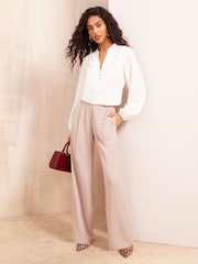 Friends Like These Ivory Long Sleeve Button Notch Neck Blouse - Image 3 of 4