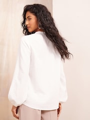 Friends Like These Ivory Long Sleeve Button Notch Neck Blouse - Image 4 of 4