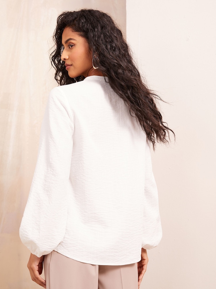 Friends Like These Ivory Long Sleeve Button Notch Neck Blouse - Image 4 of 4