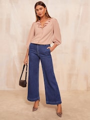 Friends Like These Blush Pink 3/4 Sleeve Ruffle Button Blouse - Image 3 of 4