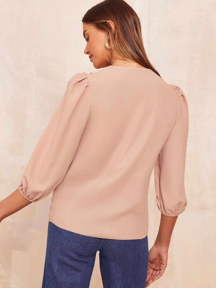Friends Like These Blush Pink 3/4 Sleeve Ruffle Button Blouse - Image 4 of 4 Friends Like These Blush Pink 3/4 Sleeve Ruffle Button Blouse - Image 4 of 4