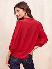 Friends Like These Red V-Neck Bow Front 3/4 Sleeve Blouse - Image 4 of 4
