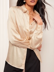 Friends Like These Neutral Satin Button Through Shirt - Image 1 of 4