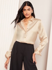 Friends Like These Neutral Satin Button Through Shirt - Image 3 of 4