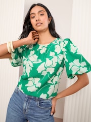 Verde - Friends Like These Bubble Short Sleeve Blouse - Imagen 1 de 4