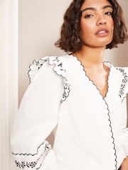 Friends Like These Cream Long Sleeve Embroidered Scallop Trim Blouse - Image 2 of 4