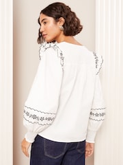 Friends Like These Cream Long Sleeve Embroidered Scallop Trim Blouse - Image 4 of 4