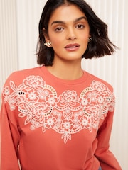 Friends Like These Blush Pink Long Sleeve Crew Neck Embroidered Cutwork Sweatshirt - Image 1 of 4