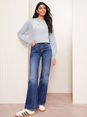 Friends Like These Blue Long Sleeve Crew Neck Embroidered Cutwork Sweatshirt - Image 2 of 4