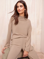 Friends Like These Neutral Long Sleeve Cosy Funnel Neck Top - Image 1 of 5