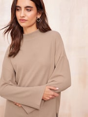 Friends Like These Neutral Long Sleeve Cosy Funnel Neck Top - Image 2 of 5