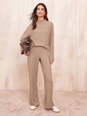 Friends Like These Neutral Long Sleeve Cosy Funnel Neck Top - Image 3 of 5