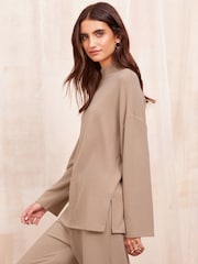 Friends Like These Neutral Long Sleeve Cosy Funnel Neck Top - Image 4 of 5