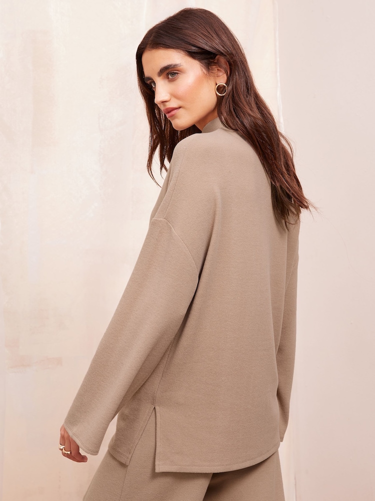 Friends Like These Neutral Long Sleeve Cosy Funnel Neck Top - Image 5 of 5