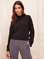 Friends Like These Black Long Sleeve Cosy Funnel Neck Top - Image 1 of 4
