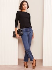 Черный - Friends Like These 100% Cotton 3/4 Sleeve Ribbed Boat Neck T-Shirt - Изображение 3 из 4