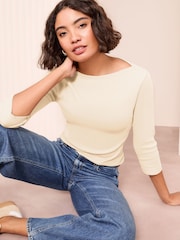 Friends Like These Cream 100% Cotton 3/4 Sleeve Ribbed Boat Neck T-Shirt - Image 1 of 4