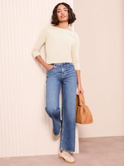 Friends Like These Cream 100% Cotton 3/4 Sleeve Ribbed Boat Neck T-Shirt - Image 2 of 4